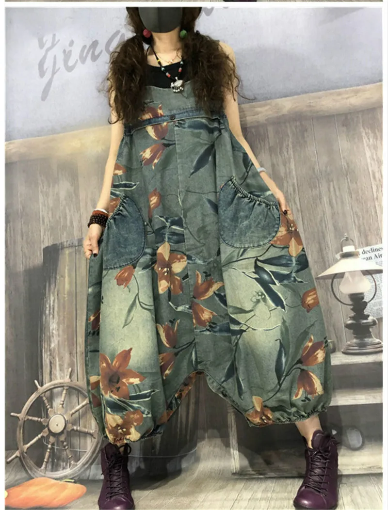 Max LuLu 2020 Fashion Autumn Korean Style Ladies Ripped Jeans Oversized Printed Overalls Womens Loose Casual Floral Cross Pants