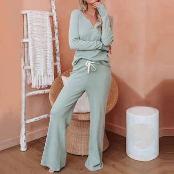 

SFIT Solid Sexy 2Pcs Pajamas Sets Cotton Sleepwear Women's Winter Long Sleeve Home Clothes Pyjama Femme Lounge Wear Large Size