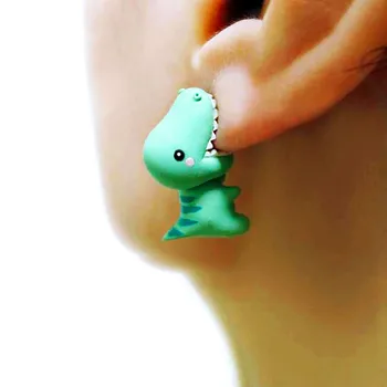

1pair Cartoon cute soft clay animal earrings tyrannosaurus bite earrings dinosaur earrings Party holiday fun gifts 3x1cm