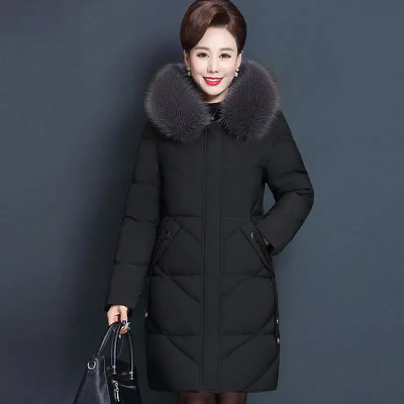 Женское пальто, зимнее, длинное, с подкладкой, теплое, большой меховой воротник, женский пуховик, толстые куртки, стеганая одежда размера плюс, Praka Elegent