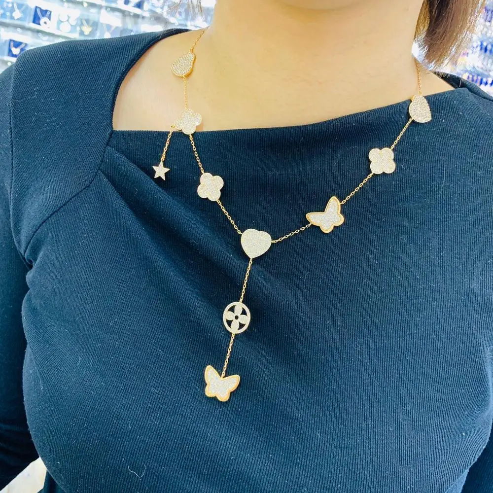 

Женское ожерелье с подвеской в виде бабочки HIBRIDE, свадебное ожерелье с микро кубическим цирконием, ювелирные изделия P55