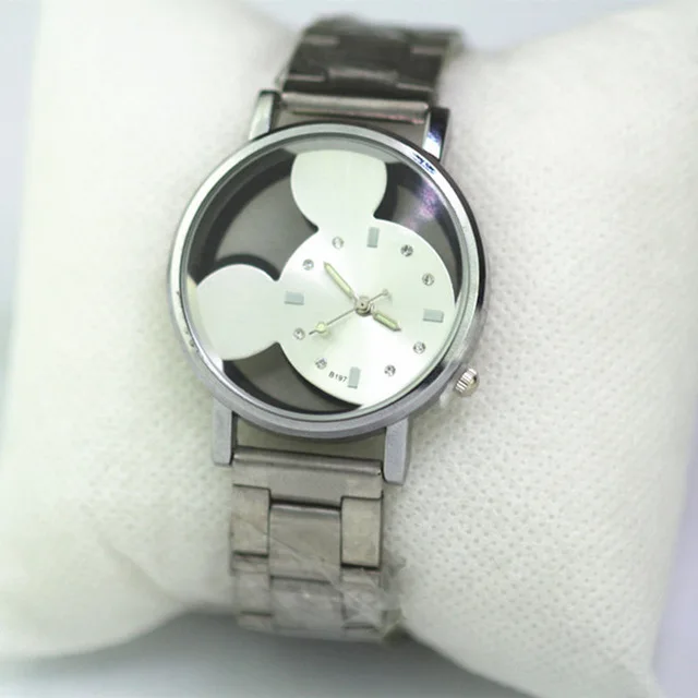 Zegarek Damski Горячая Новая мода Микки женские часы люксовый бренд кварцевые часы женские Полые кристаллы нержавеющая сталь наручные часы - Цвет: 4