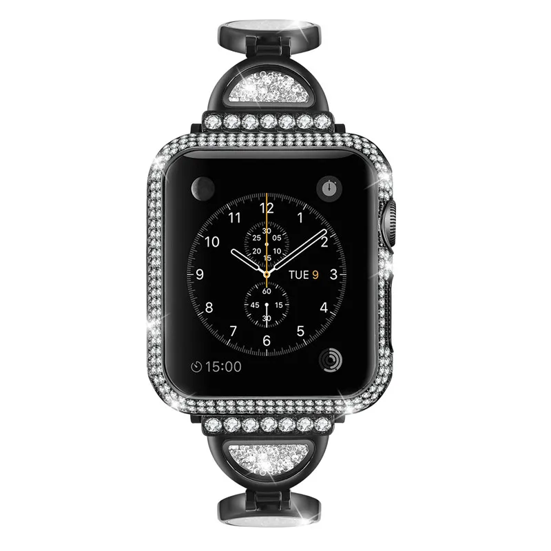 Сменный Браслет со стразами+ Чехлы для Apple Watch 4 band 40 44 38 42 мм роскошный ремешок из нержавеющей стали аксессуары для iwatch 3 2