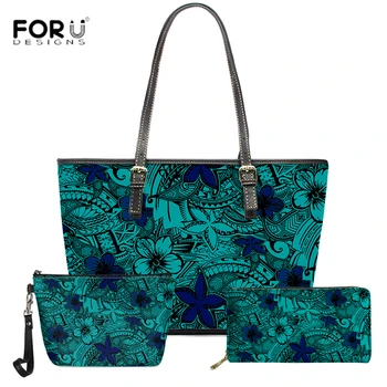

FORUDESIGNS New 3Pcs/Set Women Composite Bags PU Leather Hawaii Polynesian Print Women Handbag Shoulder Bag Wallets Set Dropship