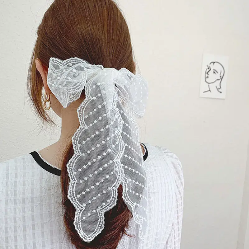 Girls All-match Tying Hair Ribbon Ponytail Princess Head Rope Small Scarf Retro Super Fairy Bow Lace Headband |