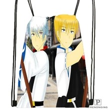 Пользовательские аниме гинтама походная сумка на шнурке милый рюкзак для детей(черная спинка) 31x40 см#180531-01-48