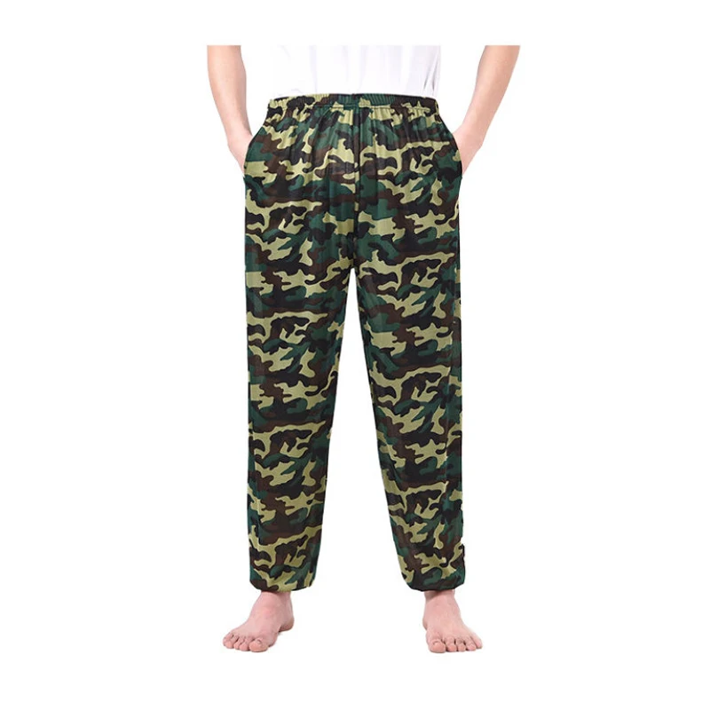 Men Ice Silk Stretch Camouflage Pants Casual Outdoor Summer Solid Color Thin Section Plus Fat High Waist Bloomers