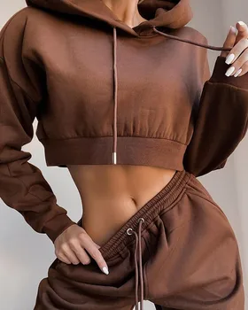 

Solid Hooded Drawstring Top & Pants Set