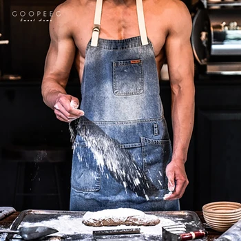 

GOOPEEG European and American parent-child installation kitchen restaurant clean baking apron industrial wind baking denim apron