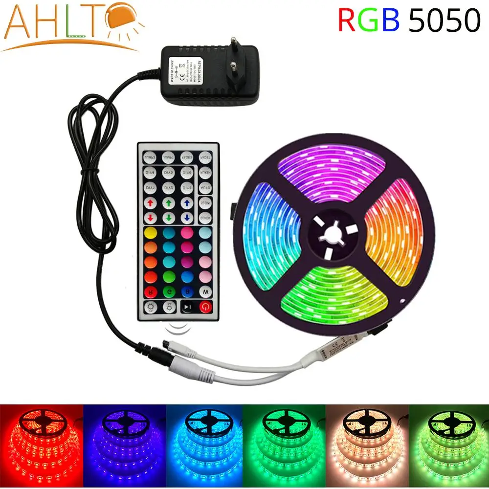 

LED Strip Light RGB 5050 SMD 2835 Flexible Ribbon Fita LED Light Strip RGB 5M 10M 15M Tape Diode DC 12V+ Remote Control +Adapter