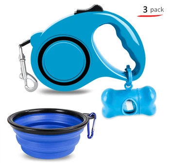 

3pcs/Set 5M Retractable Dog Leash Automatic Flexible Traction Rope Belt Dog Travel Portable Foldable Bowl Dispenser Garbage Bag