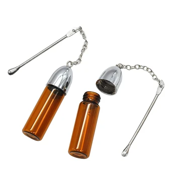 

Glass Empty Snuff Bottle With Metal Spoon Snorting Snorter Bullet Container Storage Dispenser Pill Case(36MM/57MM/72MM)
