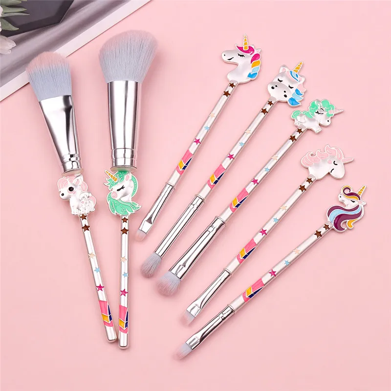 

Rainbow Metal Animal Unicorn Makeup Brushes 7 Pcs Make up Brushes Set Eye Shadow Foundation Powder Eyeliner Lip Beauty Tool