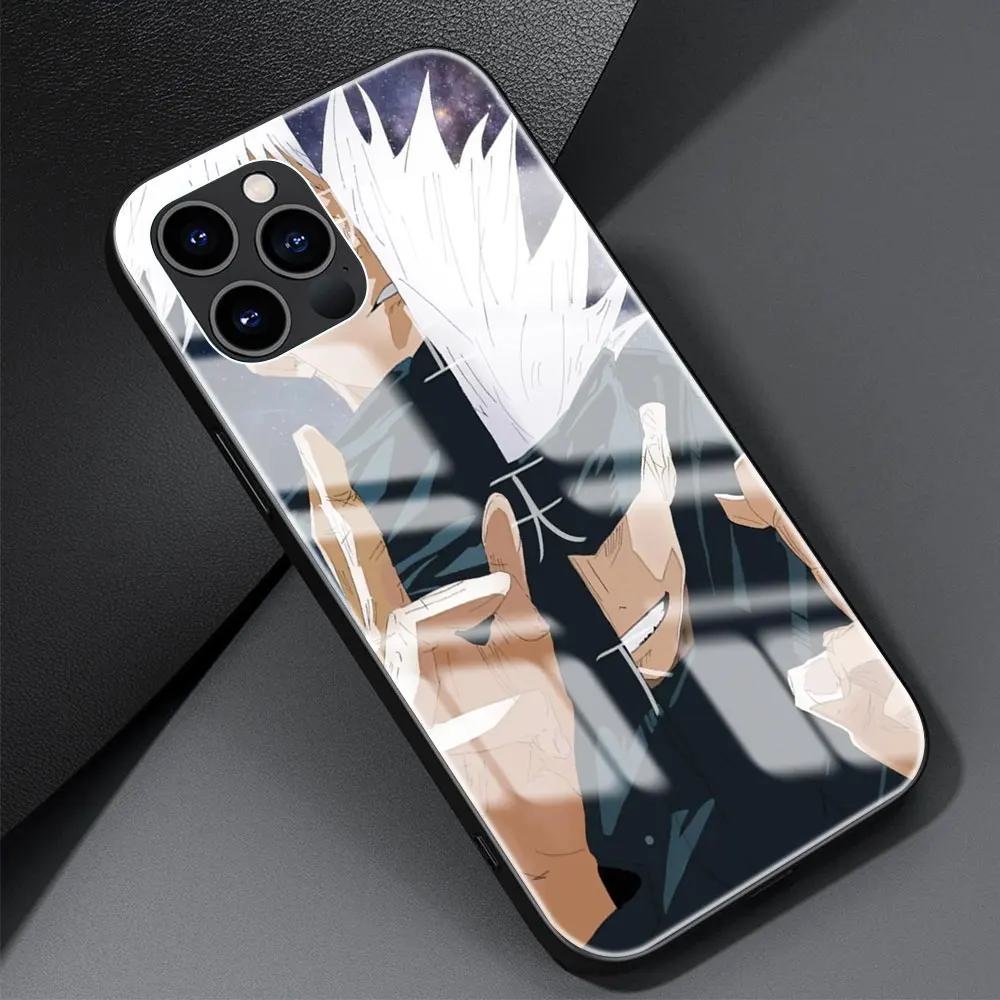 Phone Case For Apple iPhone 11 12 Pro 7 8 XR X 6 6S Plus 5 XS Max SE Tempered Glass Soft Edge Cover Anime Jujutsu Kaisen Phone Case For Apple iPhone 11 12 Pro 7 8 XR X 6 6S Plus 5 XS Max SE Tempered Glass Soft Edge Cover Anime Jujutsu Kaisen