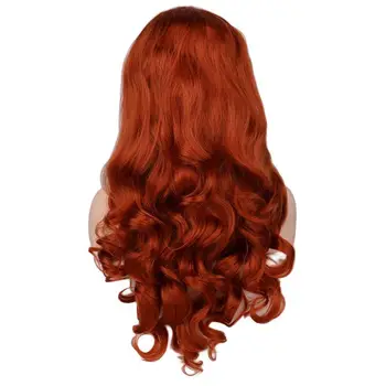 

Fashion Women's Copper Red Lace Front Wigs Synthetic Glueless Long Wavy Full Wigs for Halloween 24 Inches