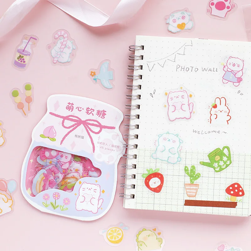 45 pcs/pack Cute Candy Series Journal Decorative Stickers Scrapbooking Stick Label Diary Stationery Album animal cat Stickers - Image 3