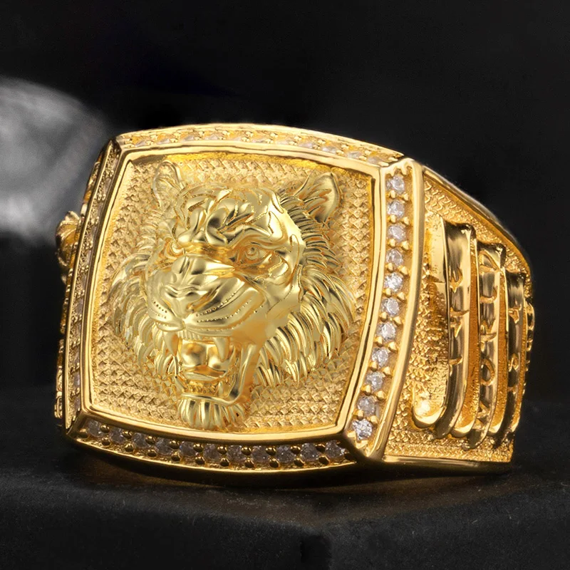 

3D Tiger Sterling Silver Rings for man and women Inlaid zircon sculpture Fashion Jewelry