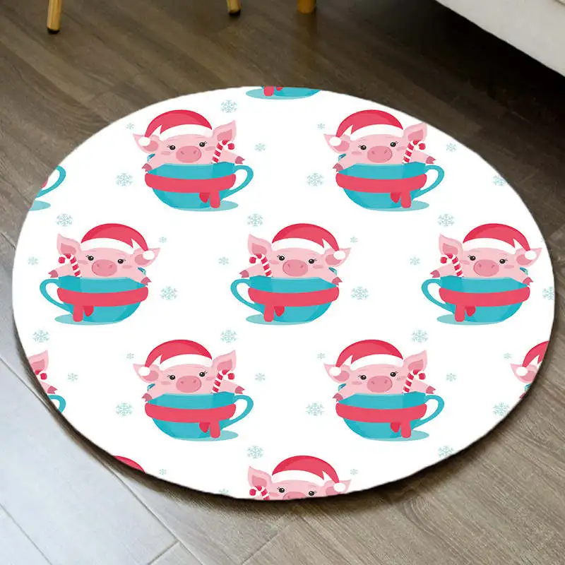 Merry Christmas Santa Snowman Carpet Party Decor Children Play Mat Round Flannel Area Rug Xmas 3D Chair Mat Living Room Carpets - Цвет: No-10