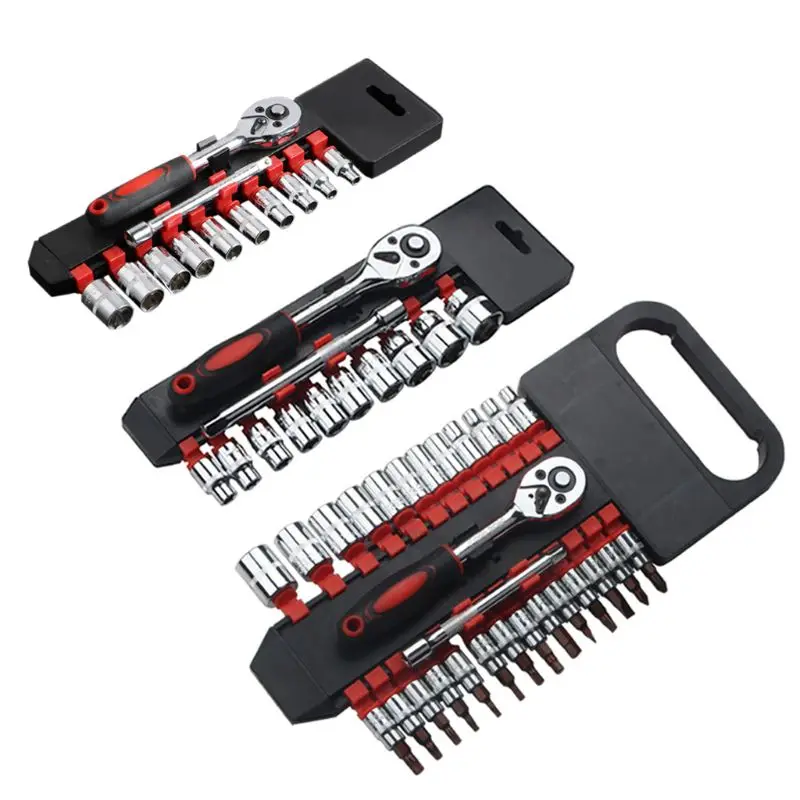 

Car Repair Tool Set 28pcs 1/4 Inch Hand Socket Set Ratchet Wrench Set Released Handle and Extension Bar Tool