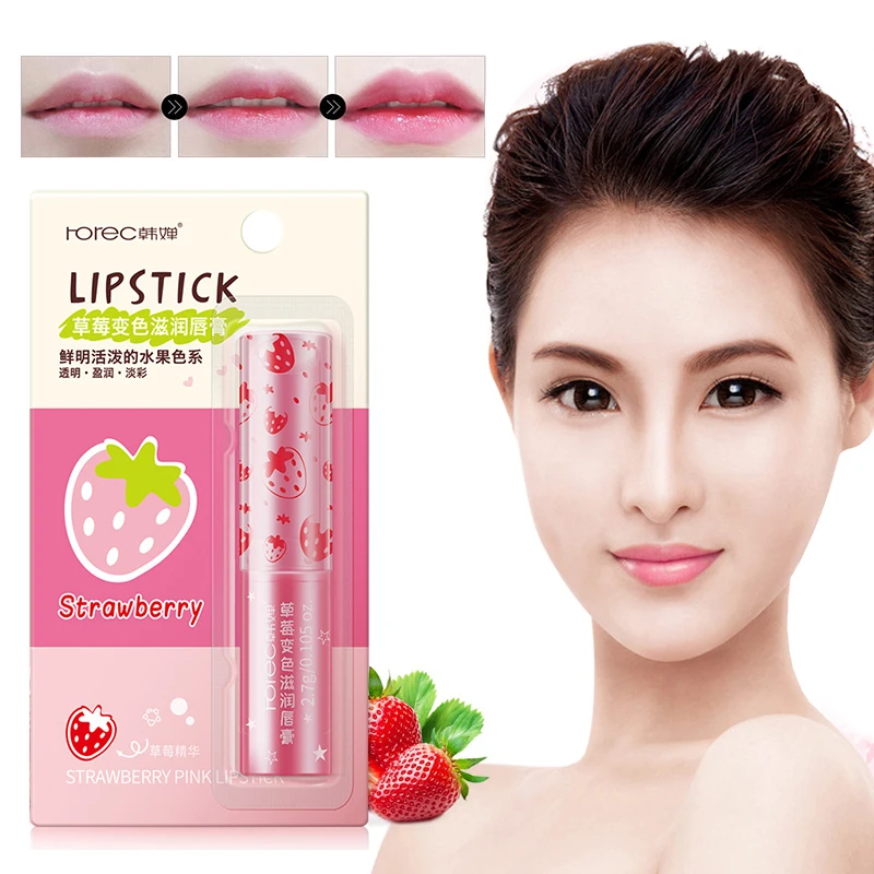 Strawberry Flavor Changeable Color Lipstick Moisturizing Lip Balm lasting luscious Desalination Lip Moisturizer Lips Care TSLM1