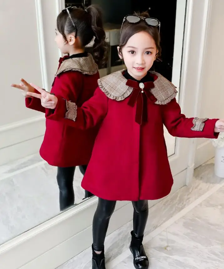 Зимнее рождественское красное пальто для маленьких девочек, детская Модная элегантная верхняя одежда,, 6 шт./партия