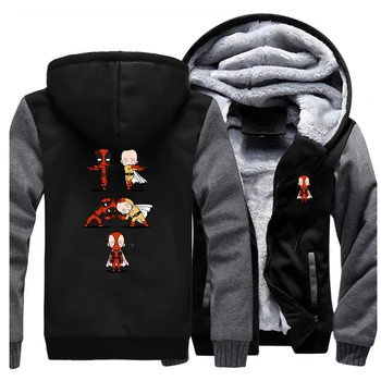 

One Punch Dead Pool Coats Funny Men Winter Jackets Print Japan Anime Coat Hoodie Warm Fleece Sweatshirt Thick Hoodies Sportswear