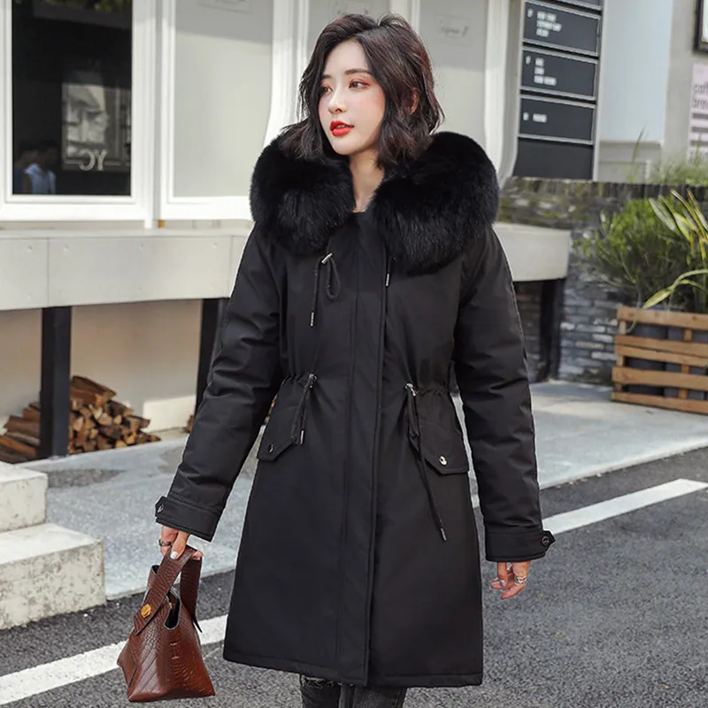##BUY Faux fur Collar Winter Parkas Women Button Slim Down Cotton Long Coat Jacke Female 2019 Autumn Thicken Warm Parka Overcoat Woman