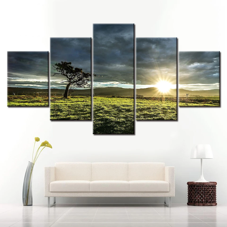 Canvas wall art Winter Sunset scenery 5 Pieces Painting Modular nature Wallpapers Poster Print for living room Home Decor | Дом и сад