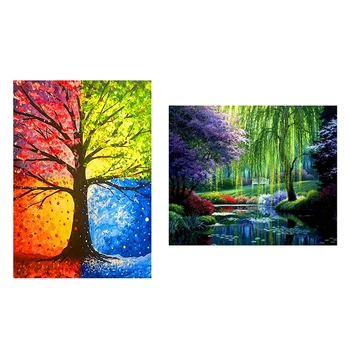

2 Set Full 5D Diy Diamond Painting Cross Stitch 3D Diamond Embroidery Rhinestone Decor Paintings, 1 Set "Four Seasons Tree" & 1