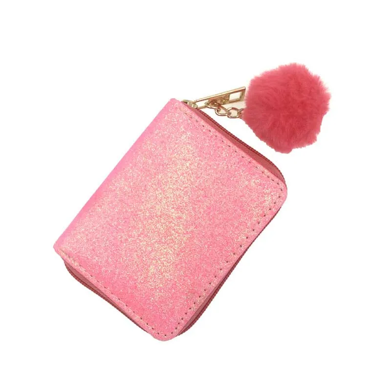 KANDRA Pom Ball Серебряный Розовый Блестящий короткий кошелек для женщин на молнии кошелек для девочек кошелек с единорогом сумка для монет держатель для карт