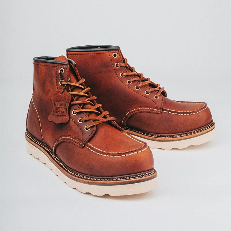 Spring Vintage Wings Men Casual Platform Shoes Handmade Goodyear-Welted Cow Leather Dress Ankle Boots Motorcycle Boots