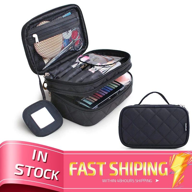  Makeup Bags Organizer For Women Cosmetic Storage Bag 2 Layer Beauty Brush Toiletry Container With M