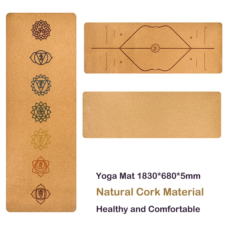5 мм натуральный пробковый коврик для йоги Ширина 68 см ТПЭ Пилатес фитнес-коврик с позиционной линией нескользящий коврик для йоги