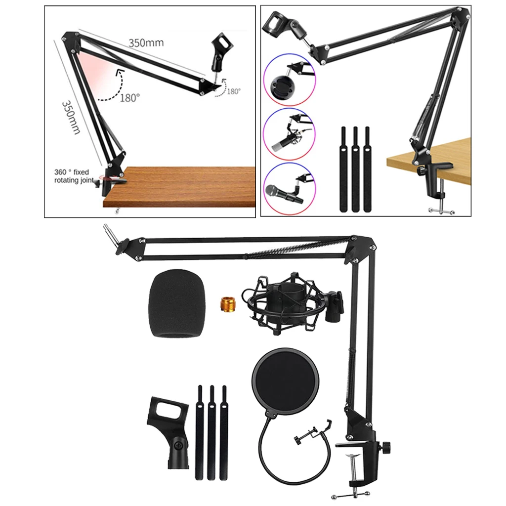 Adjustable Studio Microphone Boom Mount Arm Stand Windscreen  Filters Video Recording Live Broadcast Stages