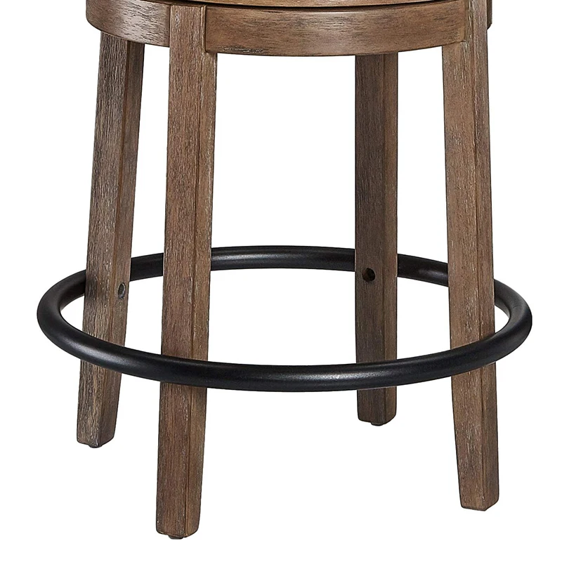 Wooden Bar Chair Rotating Retro Craft PU Leather Bar Stool Home Bar Chair Solid Wood High Chair High Bar Stool