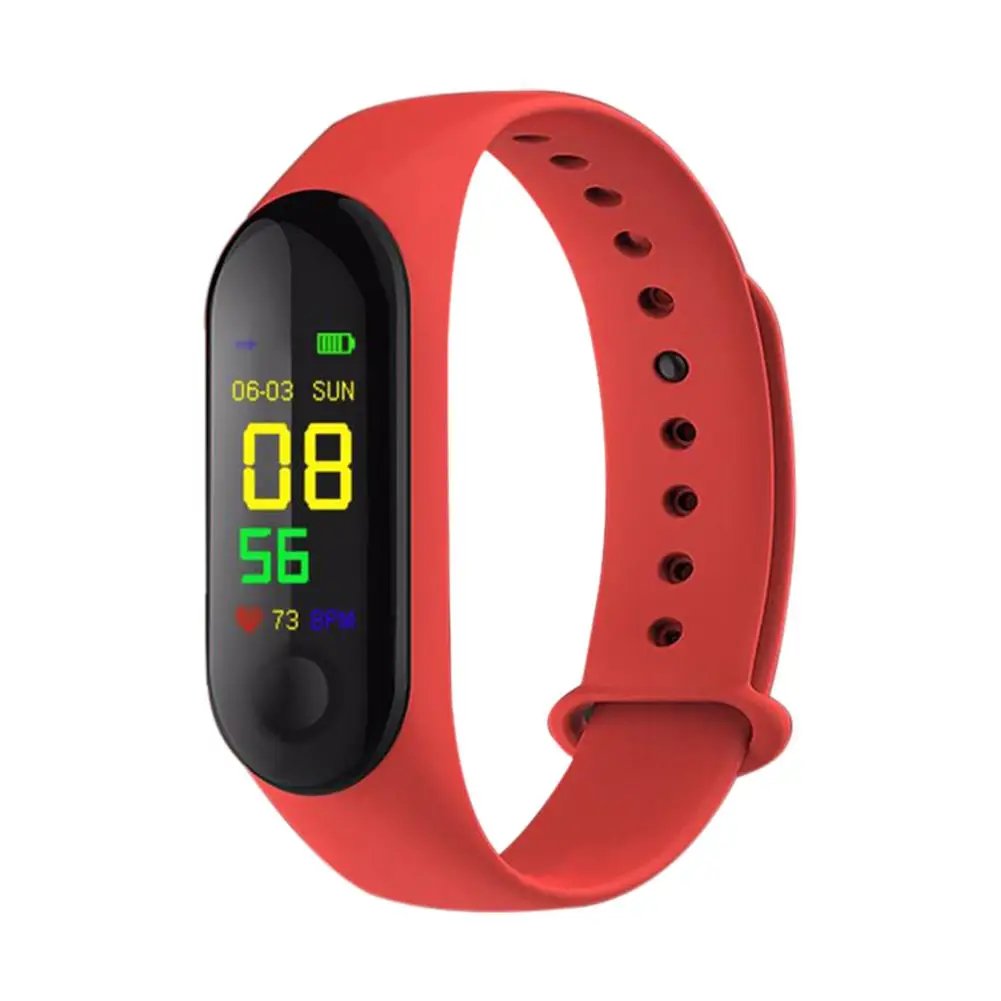 Цветной экран M3, умный Браслет, фитнес-трекер, счетчик шагов, измеритель пульса, кровяное давление, информация, толчок, водонепроницаемые часы - Цвет: Red