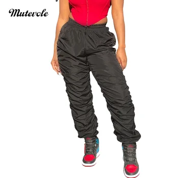 

Mutevole Casual Elastic Waist Ruched Pants Women Summer Solid Color Fitness Trousers Femme Fashion Hip Hop Frill Sweatpants