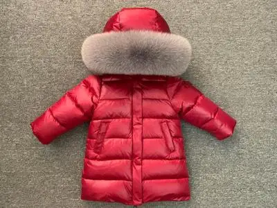 Kids Winter Duck Down Coats With Fur Collar Boys Girls Long Ski Jacket Children Snow Wear Parka Teeanagers Outerwear Thick Coats - Цвет: B