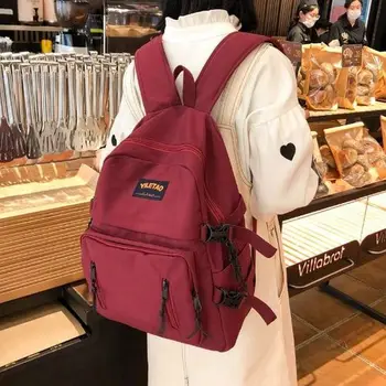 

Student Backpack Women School Bags for Teenage Girls Bagpack Big Capacity Nylon Solid College High School Back Pack Female 2020