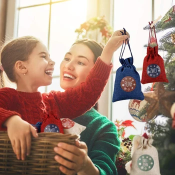 

10*14cm Christmas DIY Advent Calendar Countdown 1-24 Numbers Bag Candy Storage Pouch Noel Kerstmis-