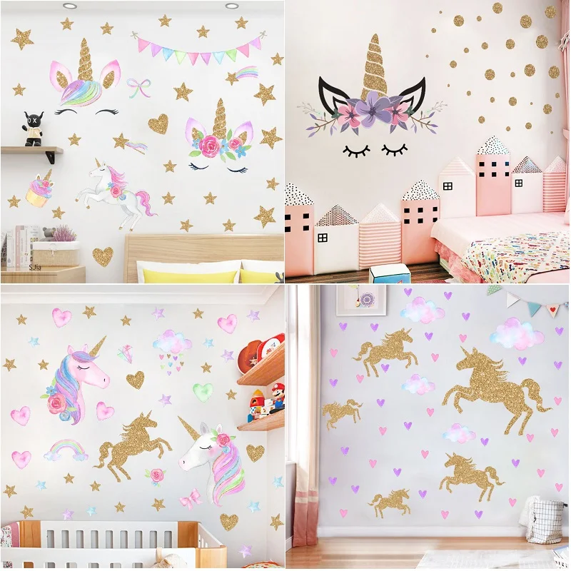 Rainbow Pony Princess 3D Wall Decal My Little Horse Wall Sticker Kids Bedroom Nursery Decoration Mural Poster Cartoon Wallpaper