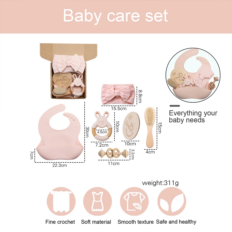 1set Baby Care Products Silicone Bibs Headband Baby Milestones Brush Rattle Bracelet Photography Props Set Birth Product Gifts 1set Baby Care Products Silicone Bibs Headband Baby Milestones Brush Rattle Bracelet Photography Props Set Birth Product Gifts