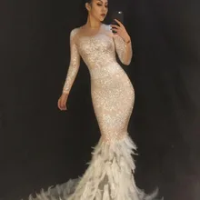 Блестящие AB Стразы перо длинное платье Блестящий Полный Кристалл Большой пол хвост платье сценический костюм Выпускной День рождения Празднование платья