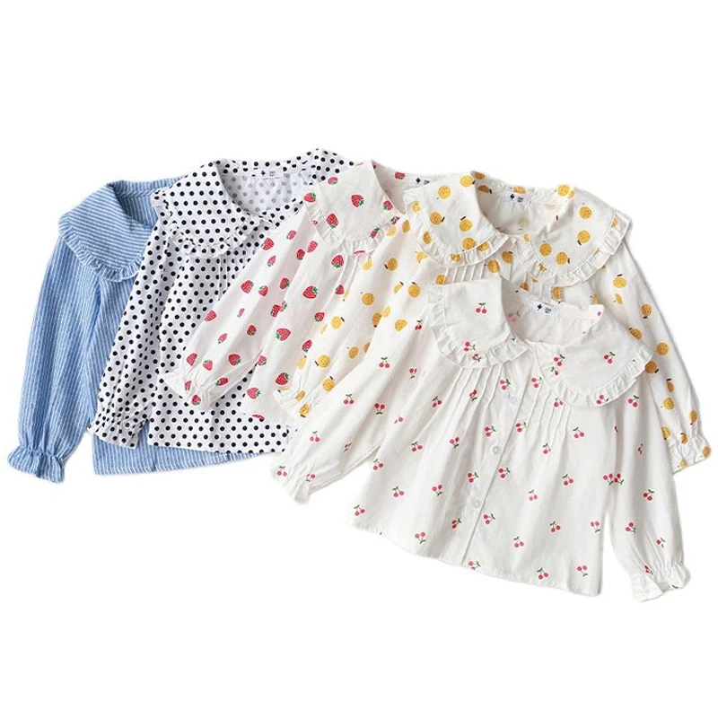 Girls Cotton Spring Autumn Doll collar white blouse Kids Long Sleeve Blouse kids shirts