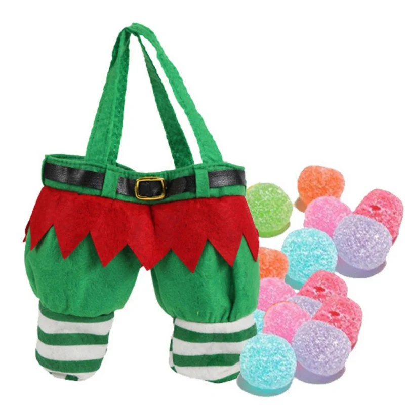 Санта/эльфийский костюм Рождественский леденец сумки держатели для подарков с ручками для свадьбы праздника нового года рождественские