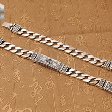 S925 Стерлинговое серебро ювелирные изделия мужские толстые шесть символов мантра Кинг Конг пестик Ретро Личность тайский серебряный браслет с пряжкой