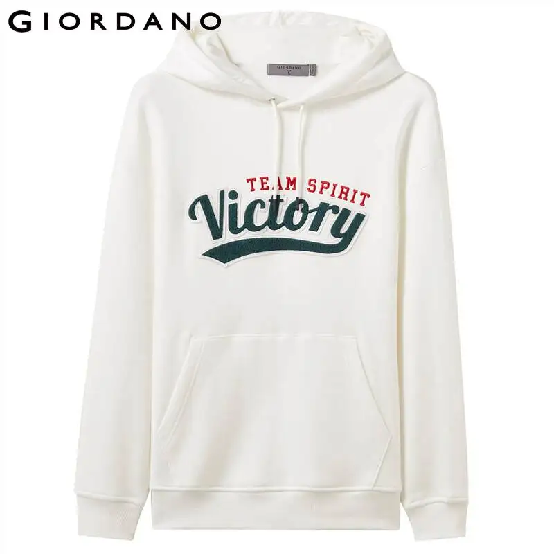 Giordano мужские свитшоты алфавит вышивка свободная толстовка с флисовой подкладкой на шнурке теплые мужские худи 01099784