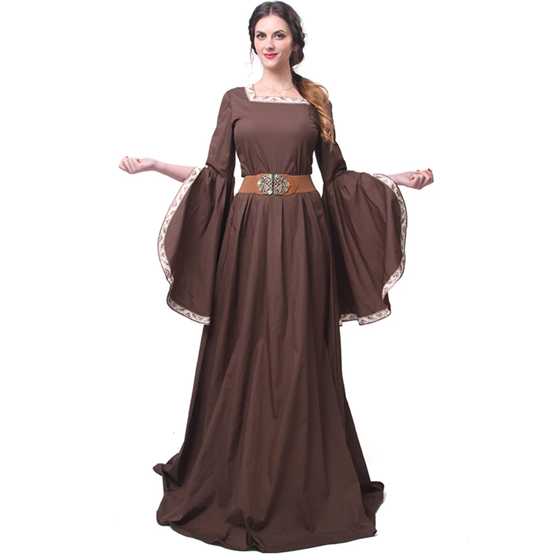 

Medieval Renaissance Princess Celtic Costume Women Stage Pirate Cos Evening Dress Lady Squar Collar Maxi Gown Fancy For Adult