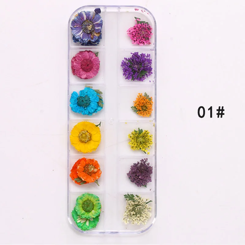 

2019 Real Dried Flowers 3D Nail Art Decor Design DIY Tips Manicure 12 Colors Fashion