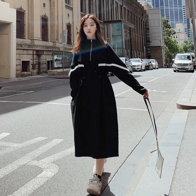 

Photo Shoot Fashionable WOMEN'S Dress 2020 Spring New Style WOMEN'S Dress Retro Hepburn Wind Mid-length Waist Hugging Hoodie Dre